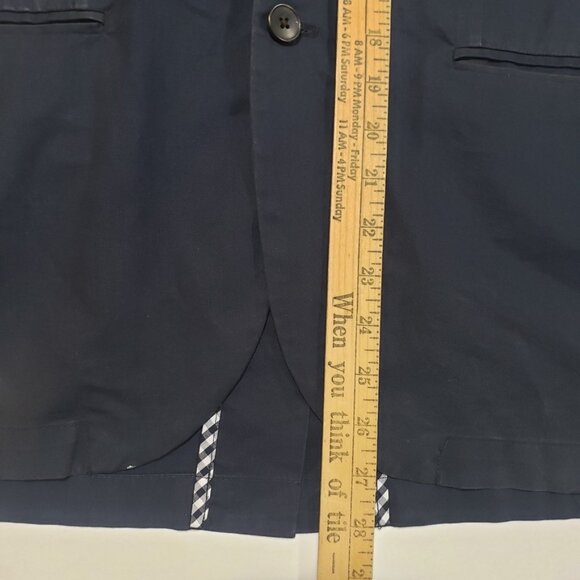 GAP Tailored Blazer Mens 42R Navy Checkered Trim Silk Hanky Y2K Academia Jacket - Picture 5 of 12